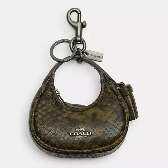 Brand New with Tags Coach Carmen Bag Charm in Snake Print (Gunmetal/Olive) - Picture 6 of 6